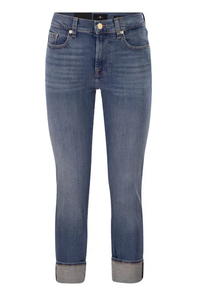 7 For All Mankind Relaxed Skinny Cropped Slim Illusion Stretch Denim Jeans In Blue