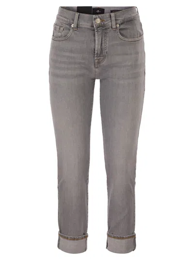 7 For All Mankind Relaxed Skinny Cropped Slim Illusion Stretch Denim Jeans In Brown