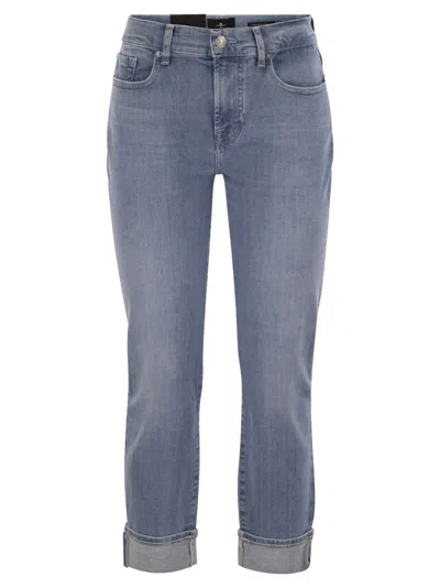 7 For All Mankind Relaxed Skinny Groovy Medium Waist Boyfriend Jeans In Blue