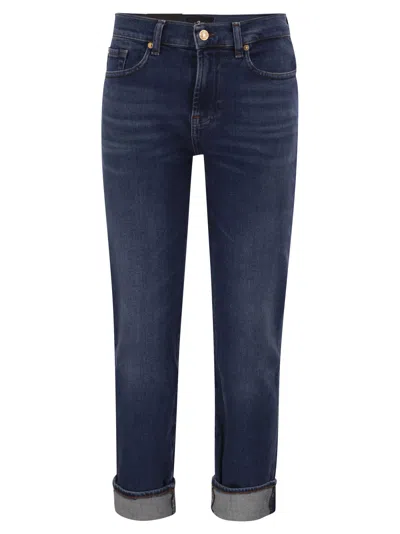 7 For All Mankind Relaxed Skinny Turn-up Hem Jeans In Blue