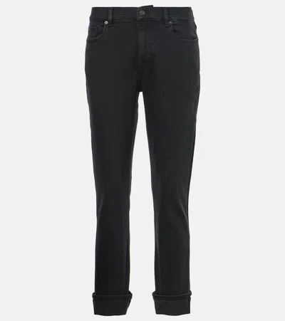 7 For All Mankind Relaxed Skinny Low-rise Skinny Jeans In Black