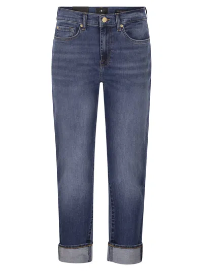7 For All Mankind Relaxed Skinny Cropped Slim Illusion Stretch Denim Jeans In Blue