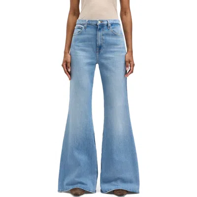 7 For All Mankind Retro Two Tone High Waist Flare Wide Leg Jeans In Blue