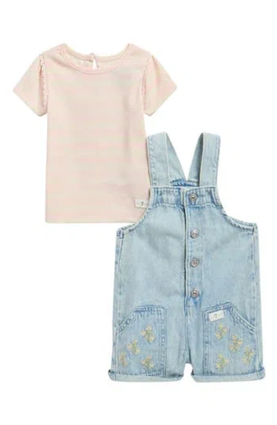 7 For All Mankind Babies'  Rib T-shirt & Denim Shortalls Set In Blue