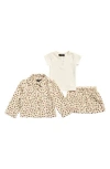 7 For All Mankind Babies'  Ribbed Henley, Shirt Jacket & Denim Skirt Set In Animal Print