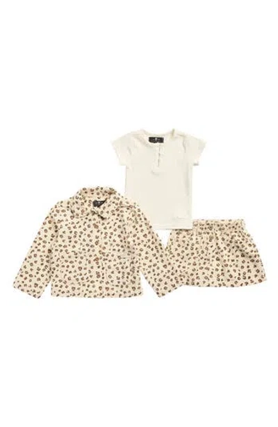 7 For All Mankind Babies'  Ribbed Henley, Shirt Jacket & Denim Skirt Set In Animal Print