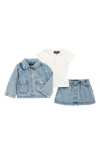 7 For All Mankind Ribbed Henley, Shirt Jacket & Denim Skirt Set In Blue
