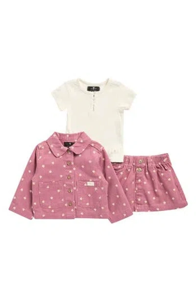 7 For All Mankind Babies'  Ribbed Henley, Shirt Jacket & Denim Skirt Set In Multi