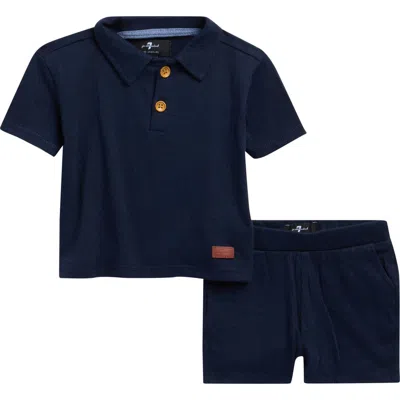 7 For All Mankind Babies'  Ribbed Polo & Shorts Set In Blue