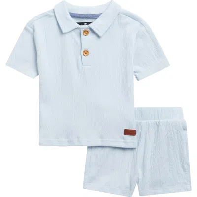 7 For All Mankind Babies'  Ribbed Polo & Shorts Set In Blue