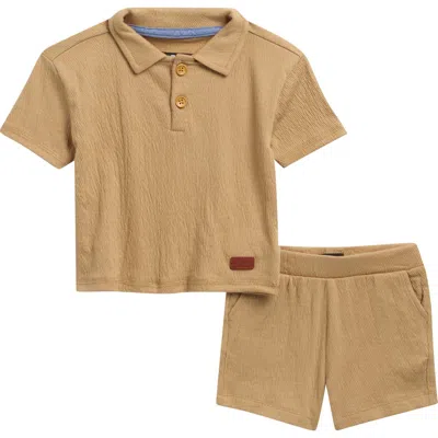 7 For All Mankind Babies'  Ribbed Polo & Shorts Set In Brown