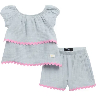 7 For All Mankind Babies'  Rickrack Ruffle Top & Shorts Set In Blue