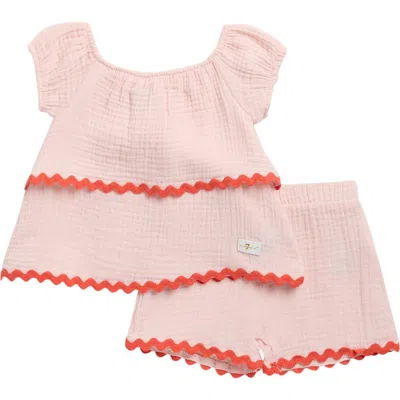 7 For All Mankind Babies'  Rickrack Ruffle Top & Shorts Set In Pink