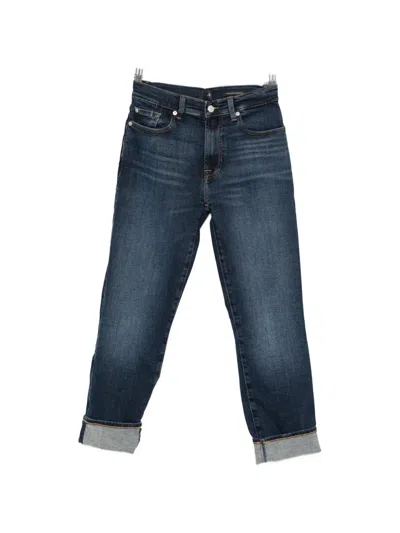 7 For All Mankind Roll-up Trousers In Blue