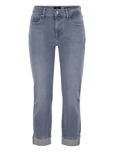 7 For All Mankind Rolled Belt-loop Jeans In Blue