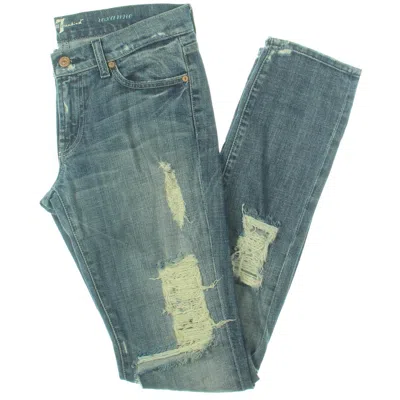 7 For All Mankind Roxanne Womens Distressed Mid-rise Straight Leg Jeans In Blue