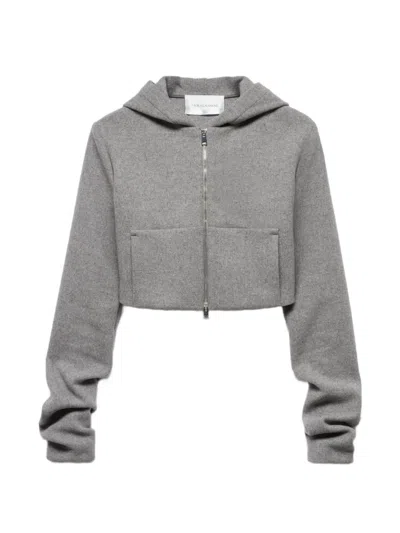 7 For All Mankind Ruched-sleeve Zip-up Hooded Jacket In Grey