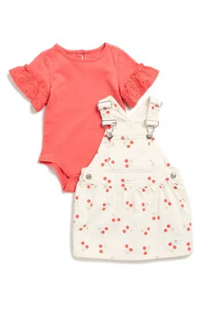 7 For All Mankind Babies'  Ruffle Bodysuit & Denim Dress Set In Red