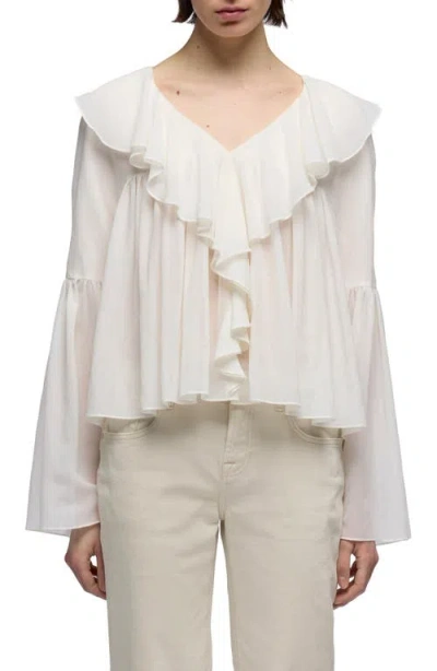 7 For All Mankind Ruffle Detail Flowy Cotton & Silk Top In White