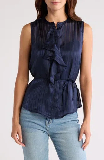 7 For All Mankind Ruffle Front Sleeveless Top In Blue