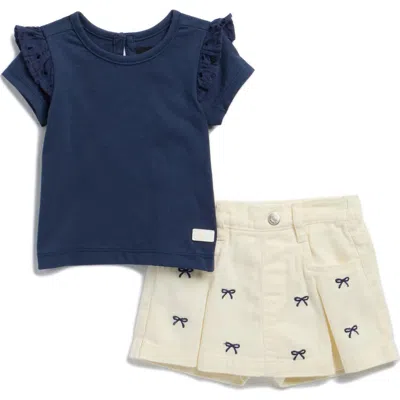 7 For All Mankind Babies'  Ruffle Sleeve T-shirt & Bow Print Skort Set In Blue