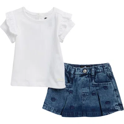 7 For All Mankind Babies'  Ruffle Sleeve T-shirt & Bow Print Skort Set In Blue