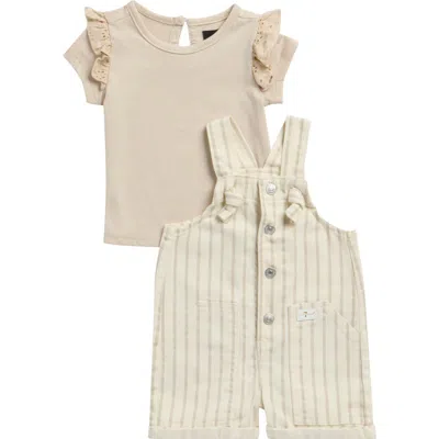 7 For All Mankind Babies'  Ruffle Sleeve T-shirt & Shortall Set In Neutral