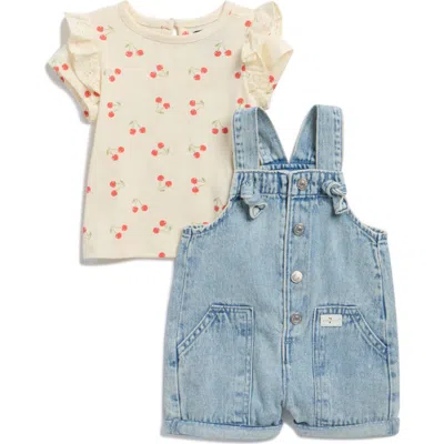 7 For All Mankind Babies'  Ruffle Sleeve T-shirt & Shortall Set In Multi