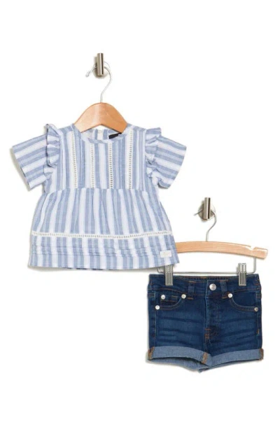 7 For All Mankind Babies' Ruffle Stripe Top & Denim Shorts Set