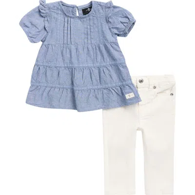 7 For All Mankind Babies'  Ruffle Top & Jeans Set In Blue
