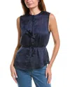 7 For All Mankind Ruffle Front Sleeveless Top In Blue