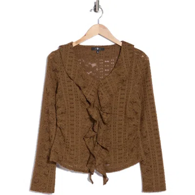 7 For All Mankind Ruffle V-neck Sweater In Brown