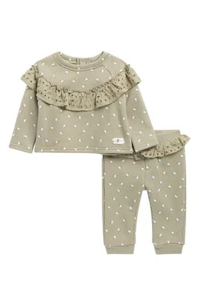 7 For All Mankind Babies'  Ruffle Yoke 2-piece Joggers Set In Green