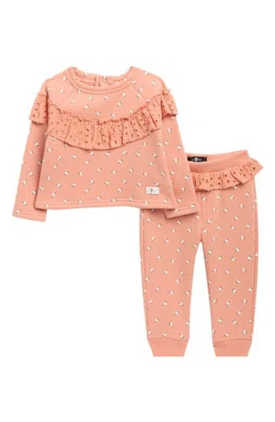 7 For All Mankind Babies'  Ruffle Yoke 2-piece Joggers Set In Pink