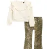 7 For All Mankind Ruffle Yoke Pullover & Flare Pants Set In Neutral