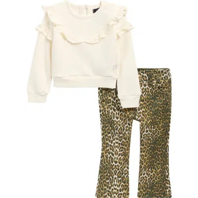 7 For All Mankind Babies'  Ruffle Yoke Pullover & Flare Pants Set In Neutral