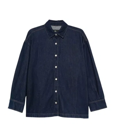 7 For All Mankind Ruffled Blazer-style Shirt In Blue