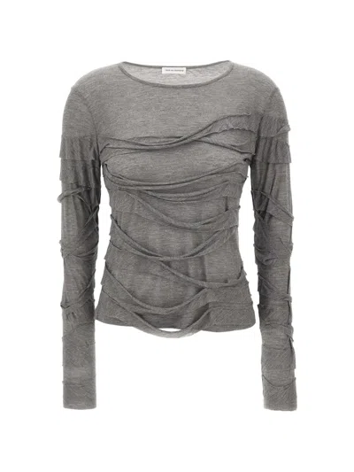 7 For All Mankind Ruffle-trimmed Frayed T-shirt In Gray