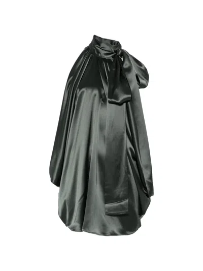 7 For All Mankind Satin Pussy-bow Dress In Green