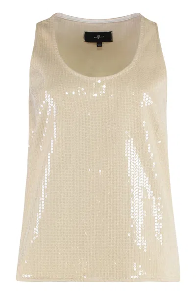 7 For All Mankind Sequin-embellished Cotton Tank Top In Neutral