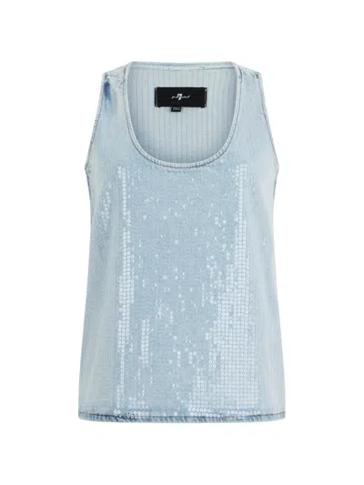 7 For All Mankind Sequin-embellished Top In Blue