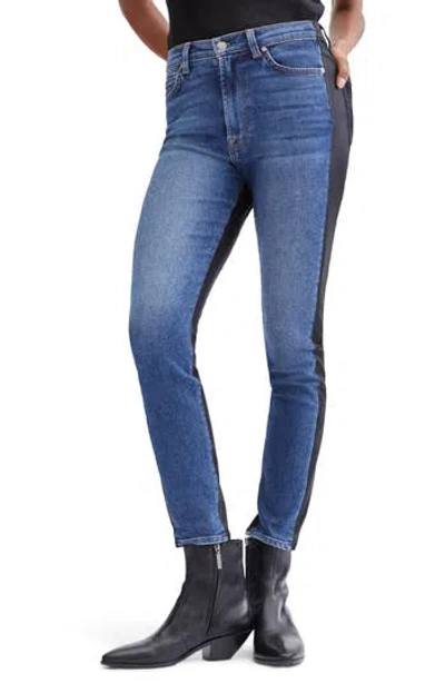 7 For All Mankind Seven Two-tone High Waist Ankle Skinny Jeans In Blue