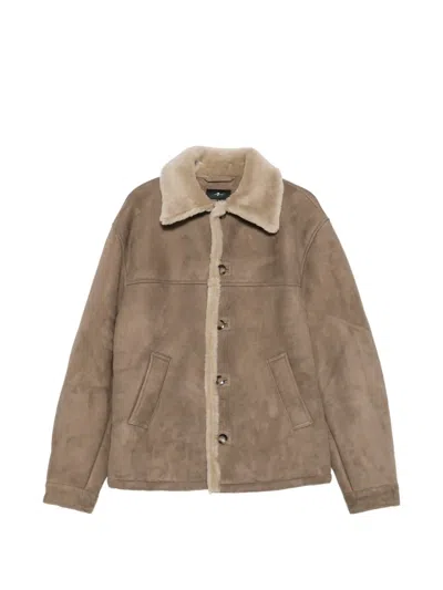 7 For All Mankind Shearling-collar Suede Coat In Multi