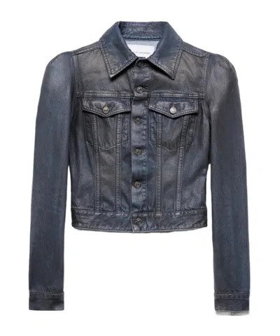 7 For All Mankind Short Cargo Denim Jacket In Grey