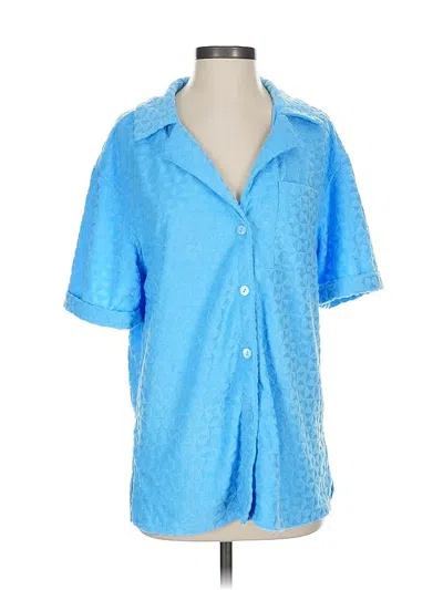 Pre-owned 7 For All Mankind Short Sleeve Blouse In Blue