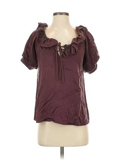 Pre-owned 7 For All Mankind Short Sleeve Blouse In Burgundy
