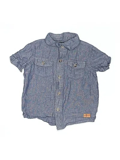 Pre-owned 7 For All Mankind Kids' Short Sleeve Button Down Shirt In Blue