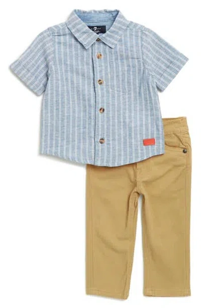 7 For All Mankind Short Sleeve Button-up Shirt & Jeans Set In Chambray