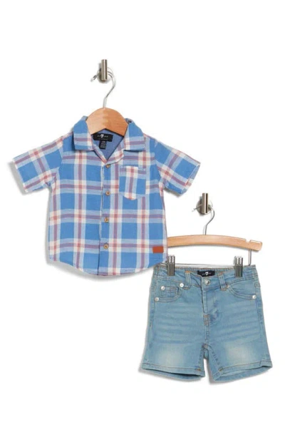 7 For All Mankind Babies' Short Sleeve Button-up Shirt & Shorts Set In Metallic
