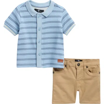 7 For All Mankind Babies'  Short Sleeve Button-up Shirt & Shorts Set In Multi